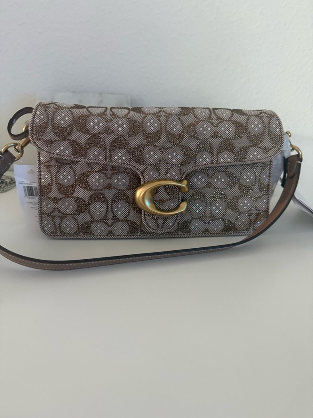 Coach Glitter Signature Canvas Crossbody in Brown and Gold